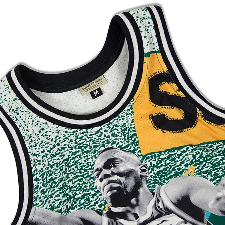 JUST DON X MITCHELL & NESS ‘SEATLE SUPERSONICS’ SUBLIMATED JERSEY - PATTERN KELLY GREEN