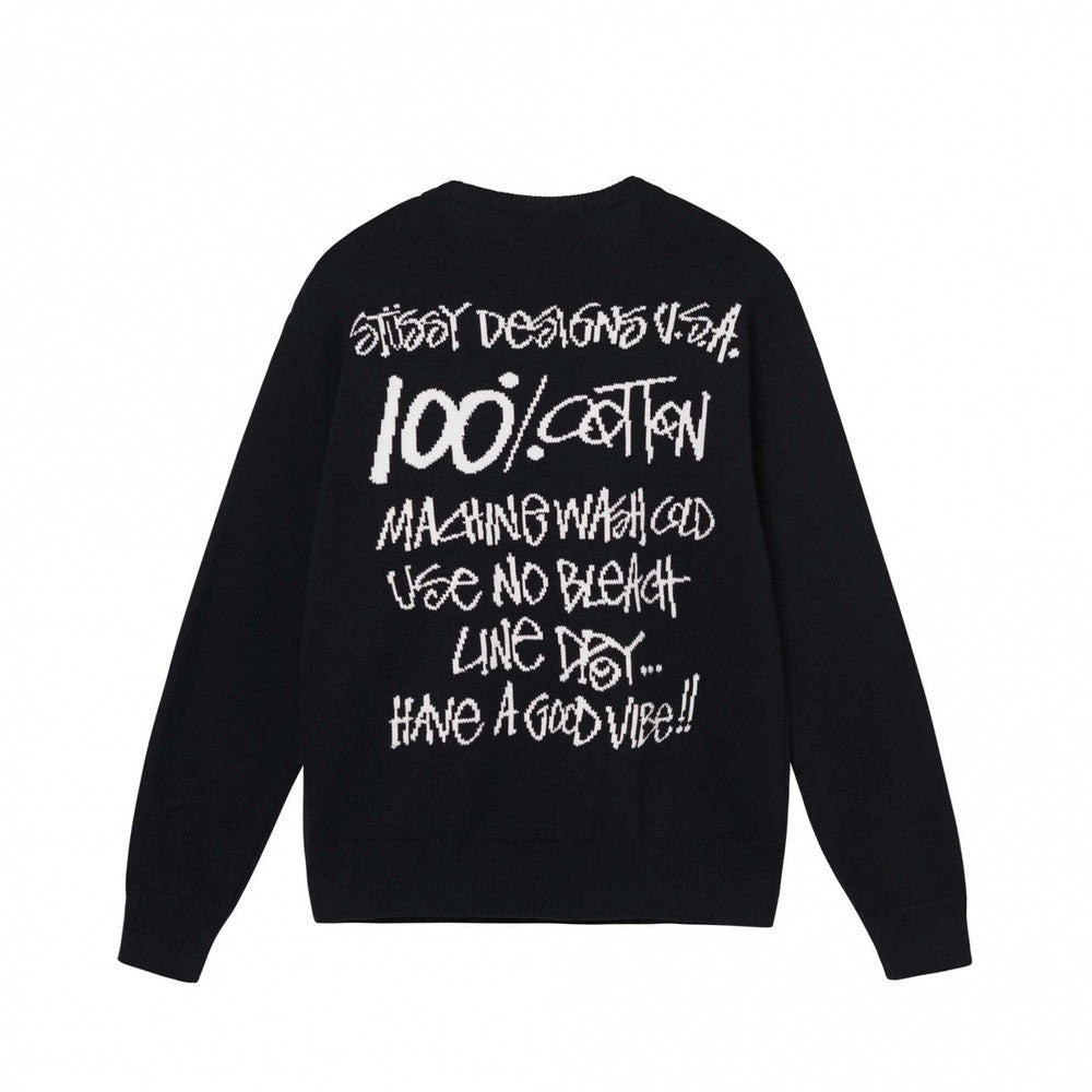 STÜSSY CARE LABEL SWEATER - BLACK