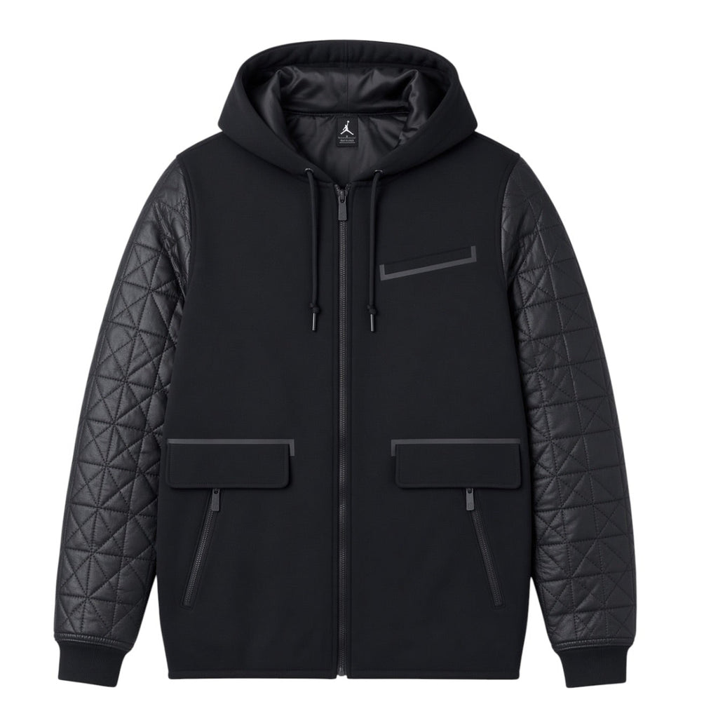 AIR JORDAN AJ LEATHER LETTERMAN JACKET - BLACK