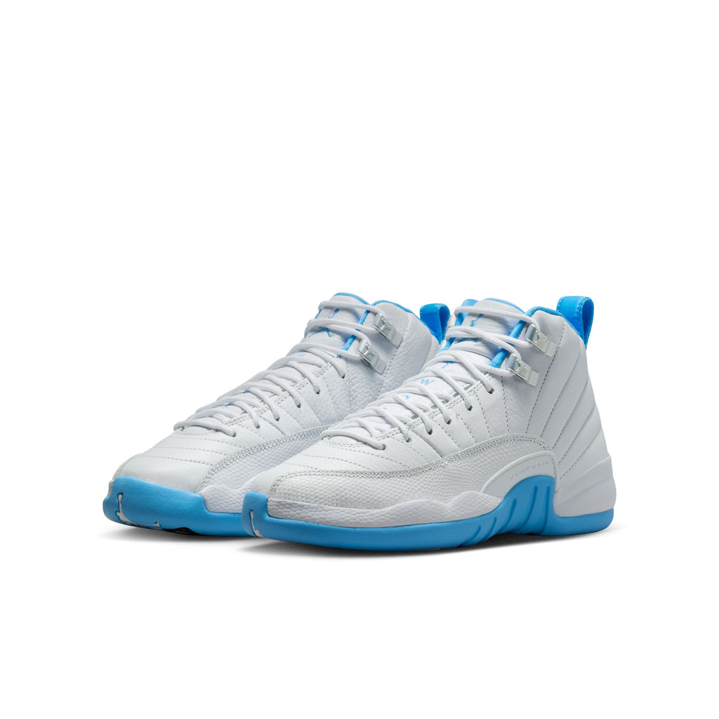 AIR JORDAN 12 RETRO 'MELO' GS - WHITE/UNIVERSITY BLUE/METALLIC SILVER