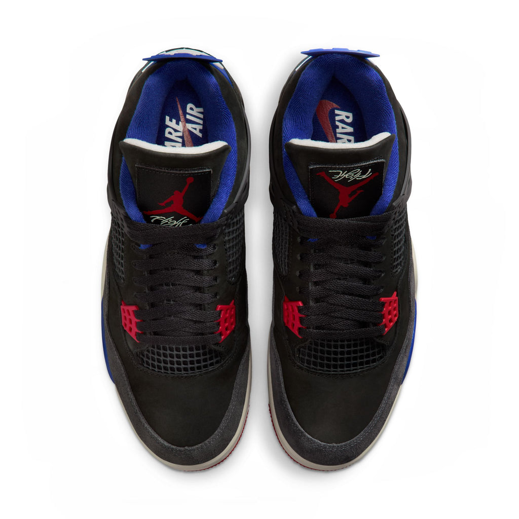 AIR JORDAN 4 RETRO 'RARE AIR' - BLACK/FIRE RED-DEEP ROYAL BLUE