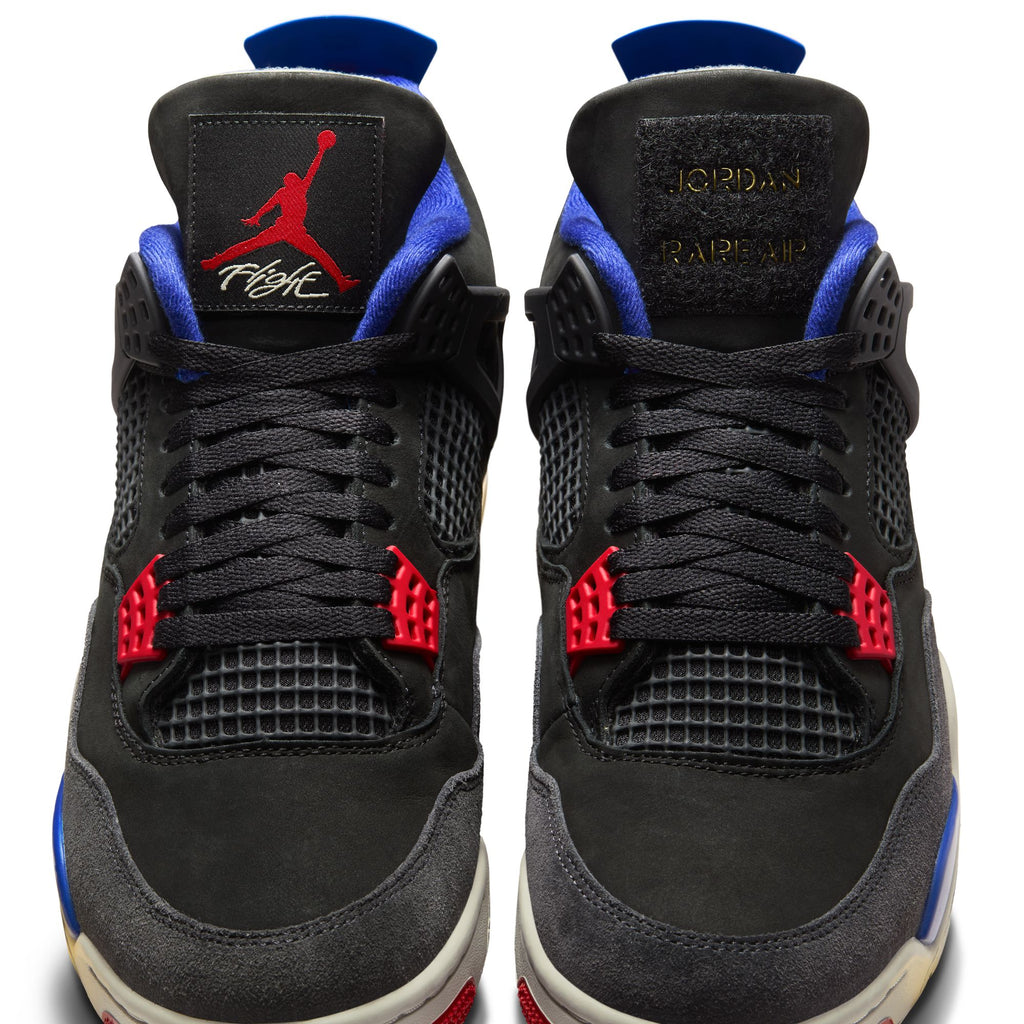 AIR JORDAN 4 RETRO 'RARE AIR' - BLACK/FIRE RED-DEEP ROYAL BLUE