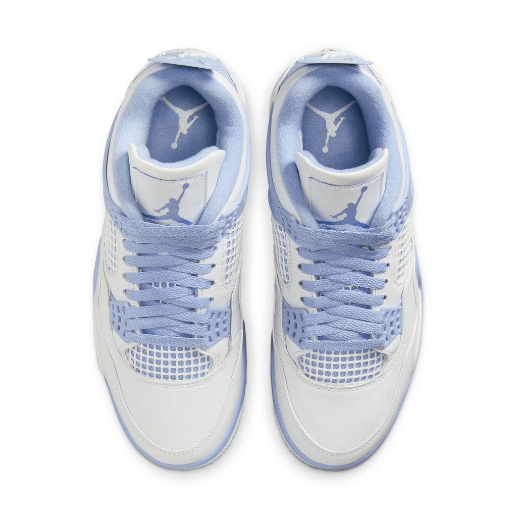 WOMENS AIR JORDAN 4 RETRO 'ALUMINUM' - WHITE/ALUMINUM-BLUE TINT-OIL GREEN