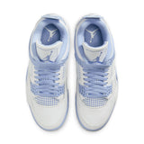 WOMENS AIR JORDAN 4 RETRO 'ALUMINUM' - WHITE/ALUMINUM-BLUE TINT-OIL GREEN