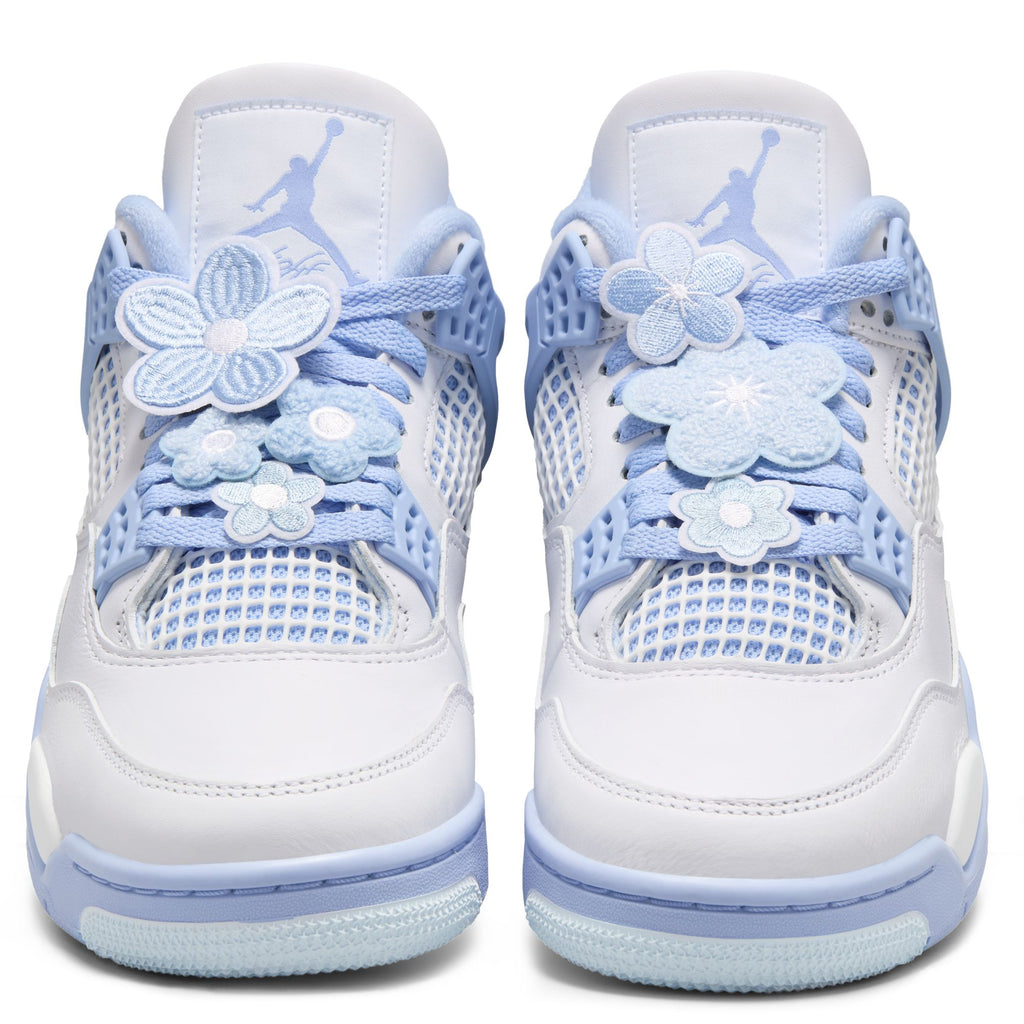 WOMENS AIR JORDAN 4 RETRO 'ALUMINUM' - WHITE/ALUMINUM-BLUE TINT-OIL GREEN