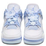 WOMENS AIR JORDAN 4 RETRO 'ALUMINUM' - WHITE/ALUMINUM-BLUE TINT-OIL GREEN