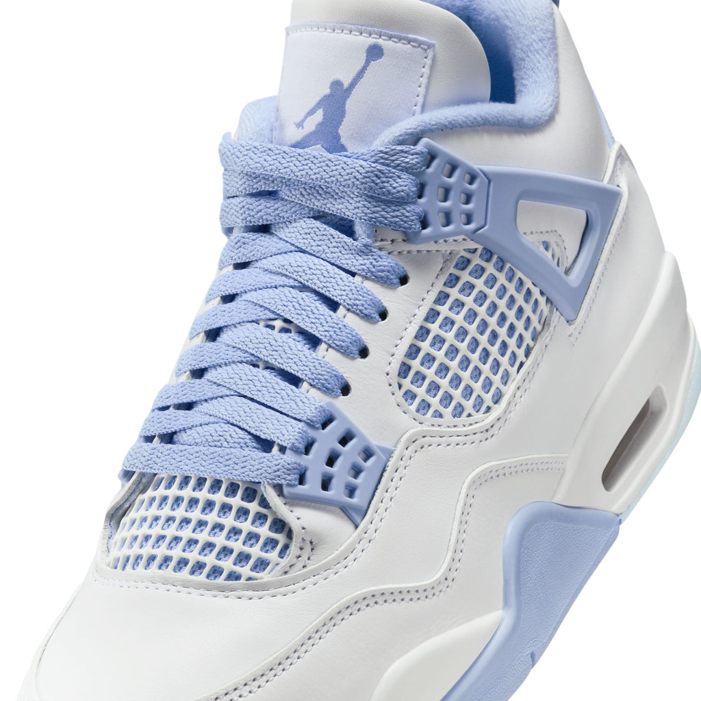 WOMENS AIR JORDAN 4 RETRO 'ALUMINUM' - WHITE/ALUMINUM-BLUE TINT-OIL GREEN