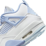 WOMENS AIR JORDAN 4 RETRO 'ALUMINUM' - WHITE/ALUMINUM-BLUE TINT-OIL GREEN