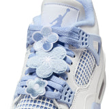 WOMENS AIR JORDAN 4 RETRO 'ALUMINUM' - WHITE/ALUMINUM-BLUE TINT-OIL GREEN