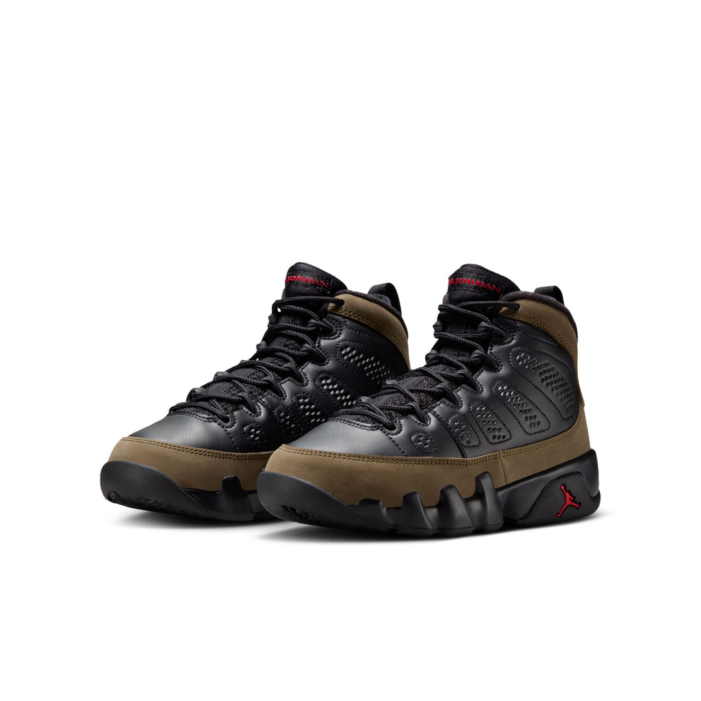 AIR JORDAN 9 RETRO "OLIVE" GS - BLACK/TRUE RED-LIGHT OLIVE