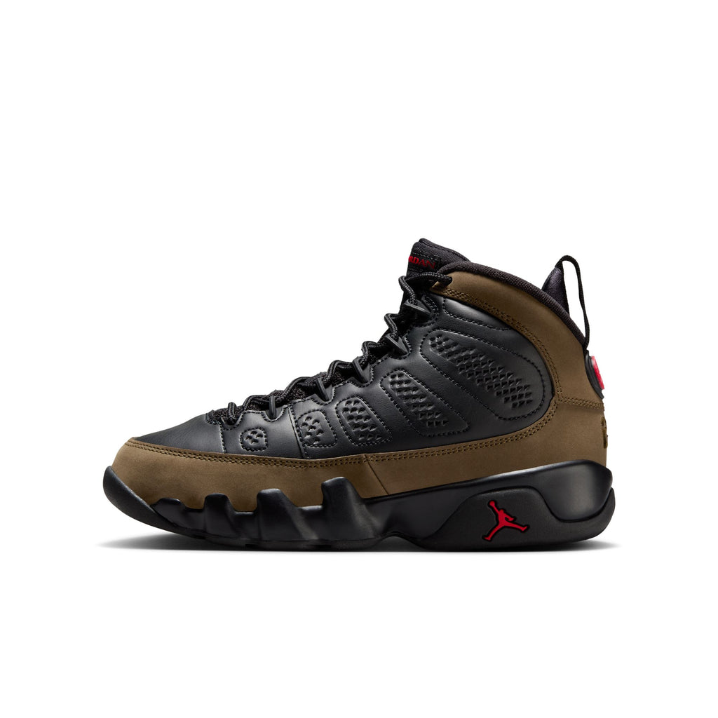 AIR JORDAN 9 RETRO "OLIVE" GS - BLACK/TRUE RED-LIGHT OLIVE