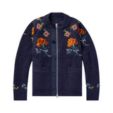 SACAI Embroidered Ribbed Mohair-Blend Zip-Up Cardigan - NAVY (22-02844M)