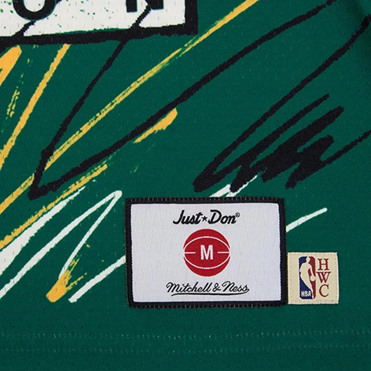 JUST DON X MITCHELL & NESS ‘SEATLE SUPERSONICS’ SUBLIMATED JERSEY - PATTERN KELLY GREEN