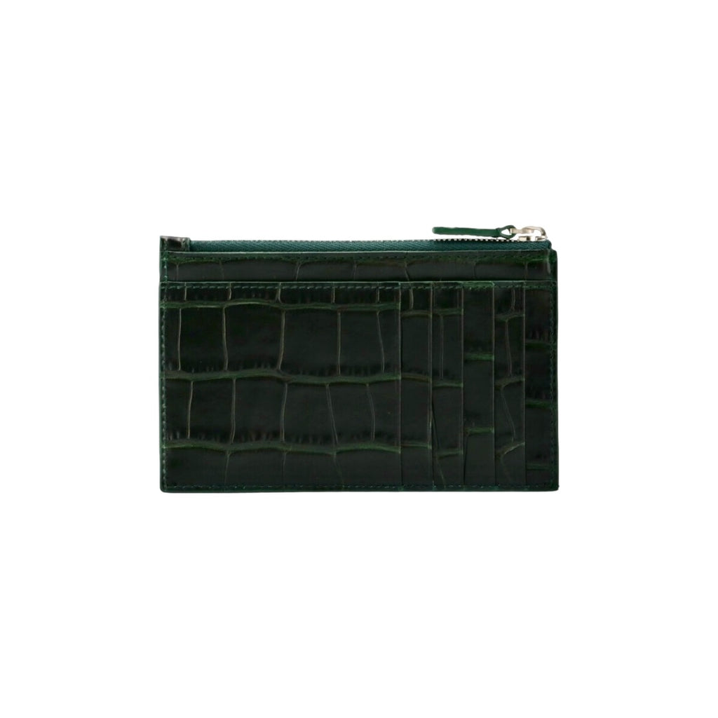 BALENCIAGA CASH LARGE COIN & CASH HOLDER SEMI MATTE CROC EMBOSSED CALF - FOREST GREEN/L WHITE