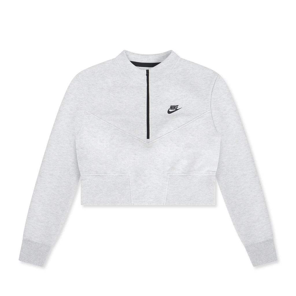 WOMENS NIKE TECH FLEECE CROPPED HALF-ZIP TOP - LIGHT GREY/HTR/BLACK