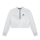 WOMENS NIKE TECH FLEECE CROPPED HALF-ZIP TOP - LIGHT GREY/HTR/BLACK