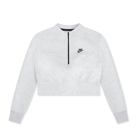 WOMENS NIKE TECH FLEECE CROPPED HALF-ZIP TOP - LIGHT GREY/HTR/BLACK