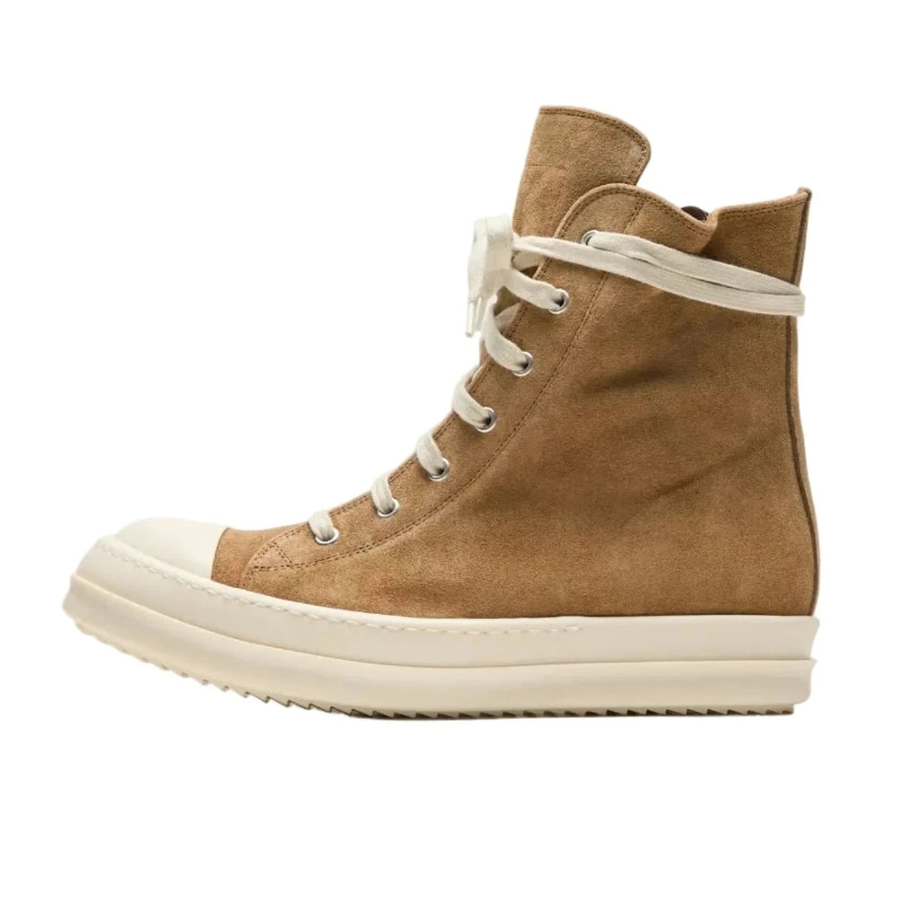 RICK OWENS TEMPLE SUEDE LEATHER SNEAKS - SUMI BROWN/MILK/MILK SUMI
