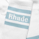 RHUDE STRIPED LOGO SOCK - WHITE/LIGHT BLUE