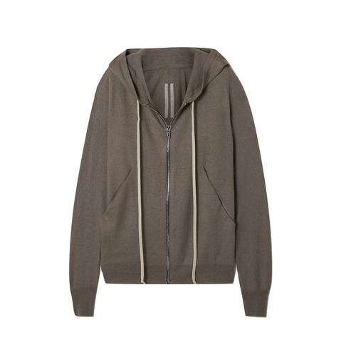 RICK OWENS BOILED WOOL ZIPPED HOODIE - DUST