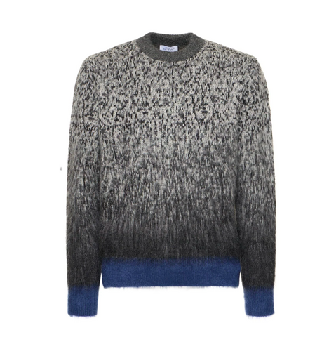 OFF—WHITE MOHAIR DEGRADÉ ARROW KNIT CREW - ANTHRACITE/DARK BLUE