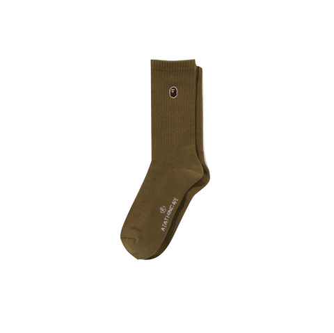 A BATHING APE APE HEAD ONE POINT SOCKS - OLIVE DRAB