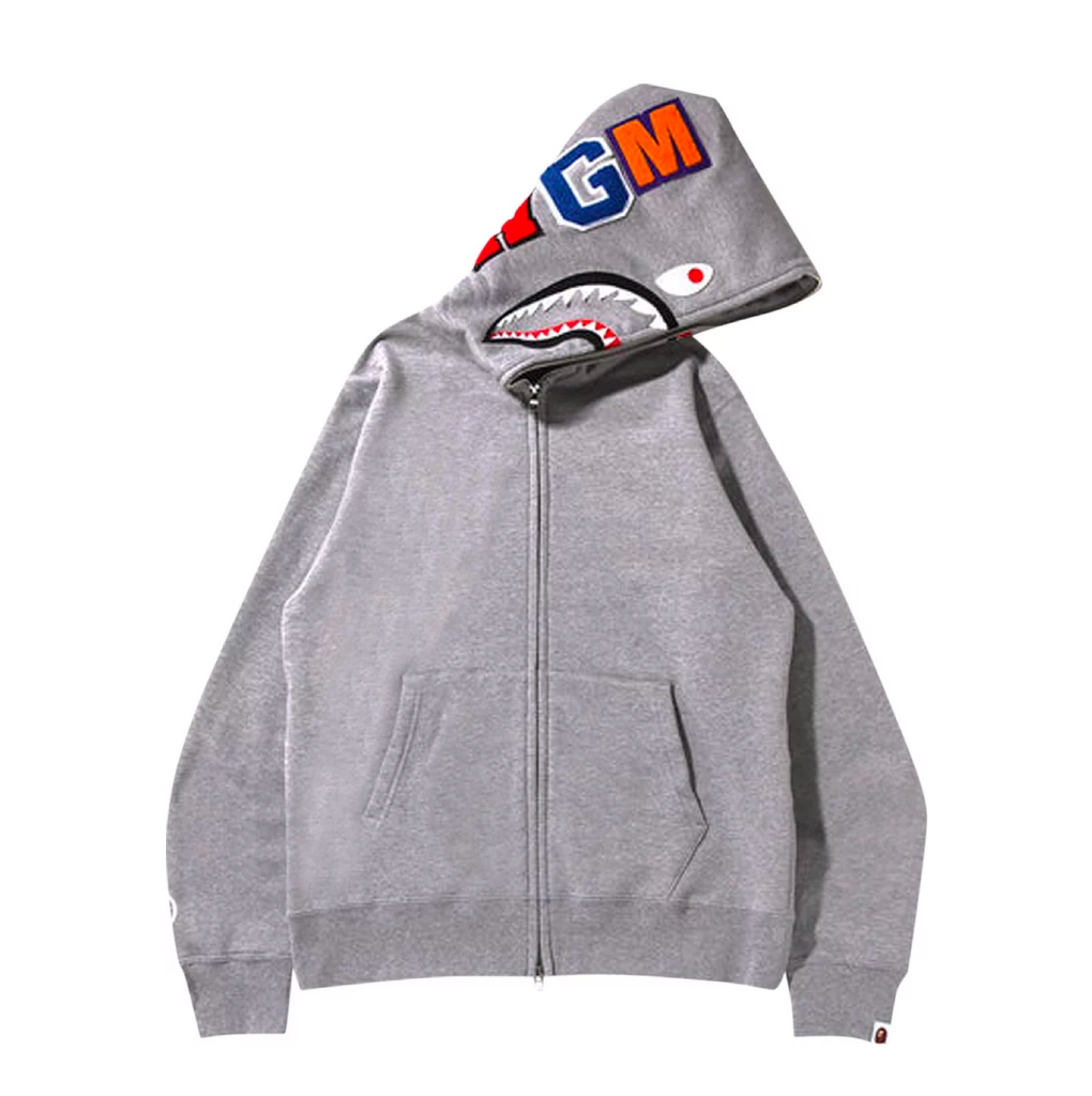 Gray bape online shark hoodie