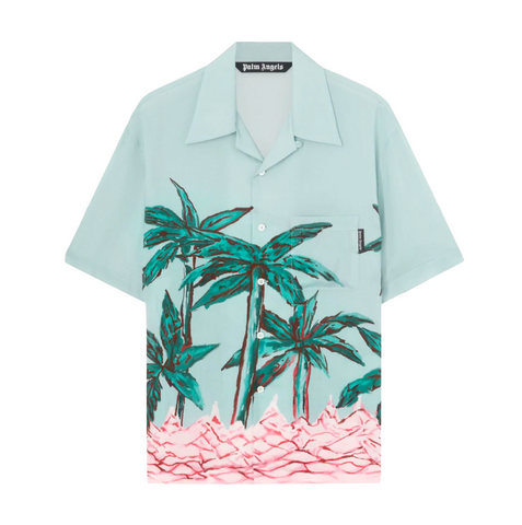 PALM ANGELS PALMS ROW BOWLING SHIRT - LIGHT BLUE/GREEN