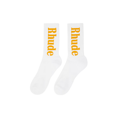 RHUDE LOGO SOCK - WHITE/MUSTARD