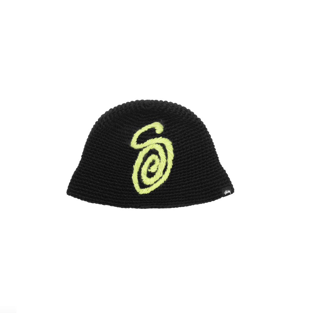 STÜSSY SWIRLY S KNIT BUCKET HAT - BLACK