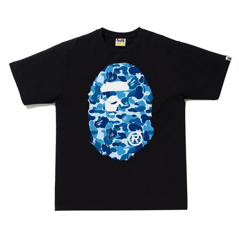 A BATHING APE ABC CAMO BIG APE HEAD TEE - BLACK X BLUE