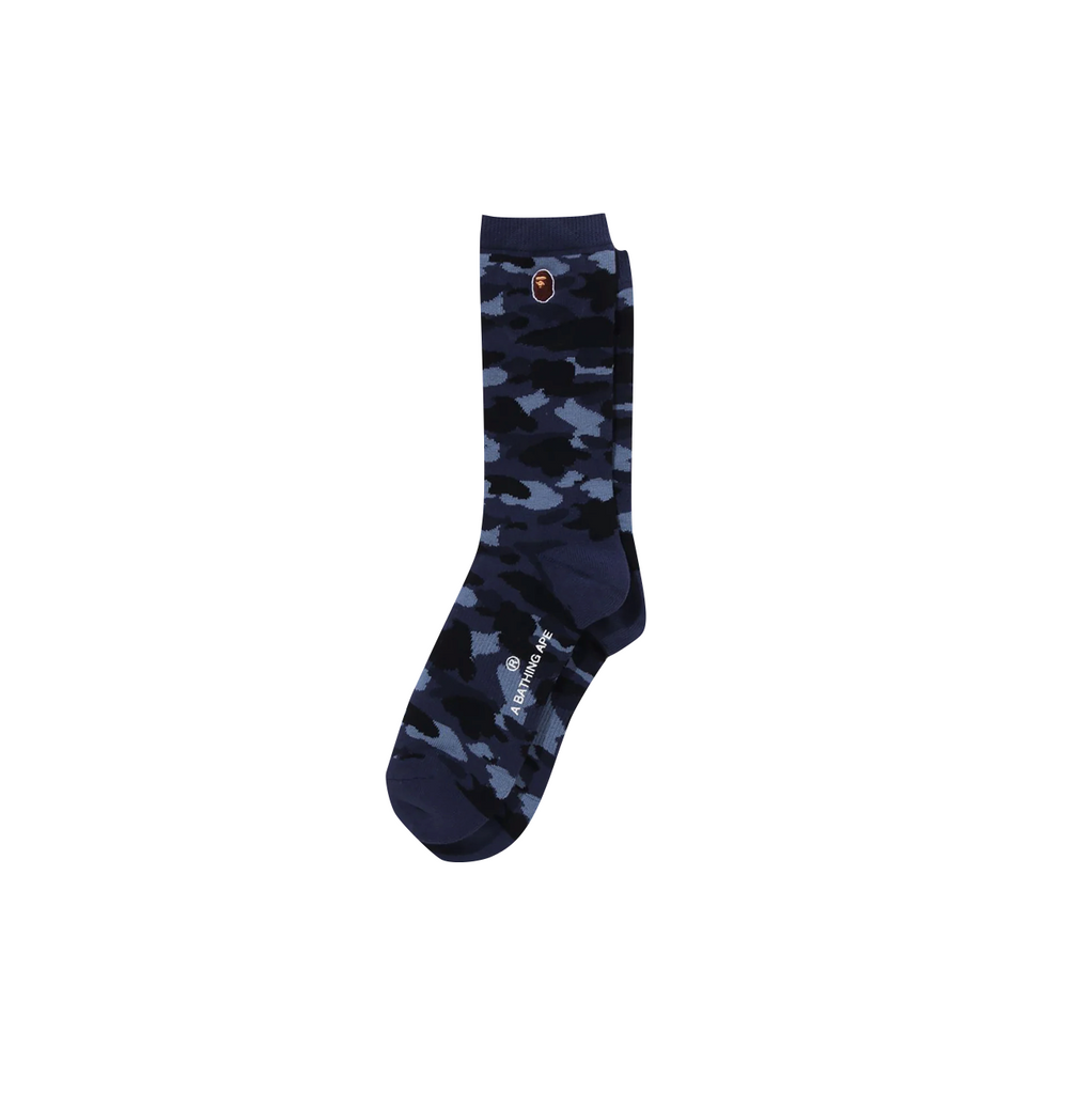 A BATHING APE COLOR CAMO APE HEAD ONE POINT SOCKS - NAVY