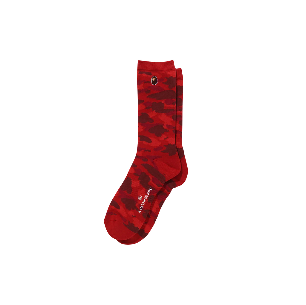 A BATHING APE COLOR CAMO APE HEAD ONE POINT SOCKS - RED