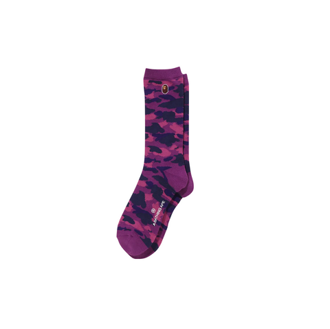 A BATHING APE COLOR CAMO APE HEAD ONE POINT SOCKS - PURPLE