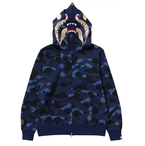 A BATHING APE COLOR CAMO DOUBLE SHARK FULL ZIP HOODIE - NAVY