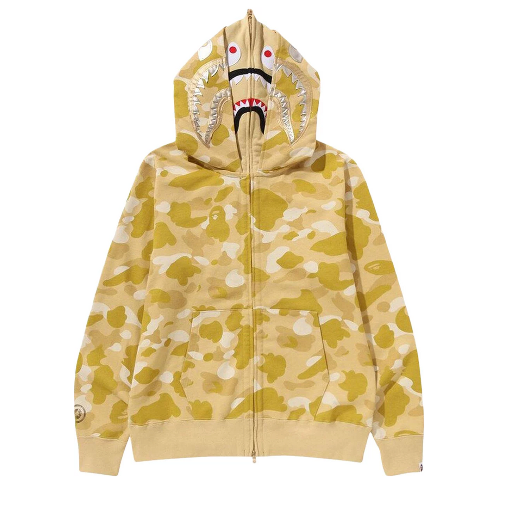 A BATHING APE COLOR CAMO DOUBLE SHARK FULL ZIP HOODIE - YELLOW