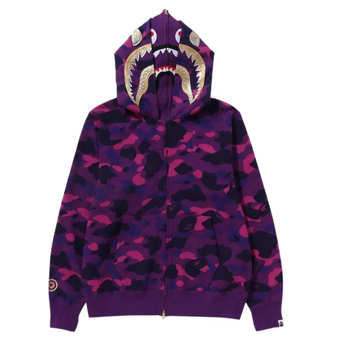 A BATHING APE COLOR CAMO DOUBLE SHARK FULL ZIP HOODIE - PURPLE