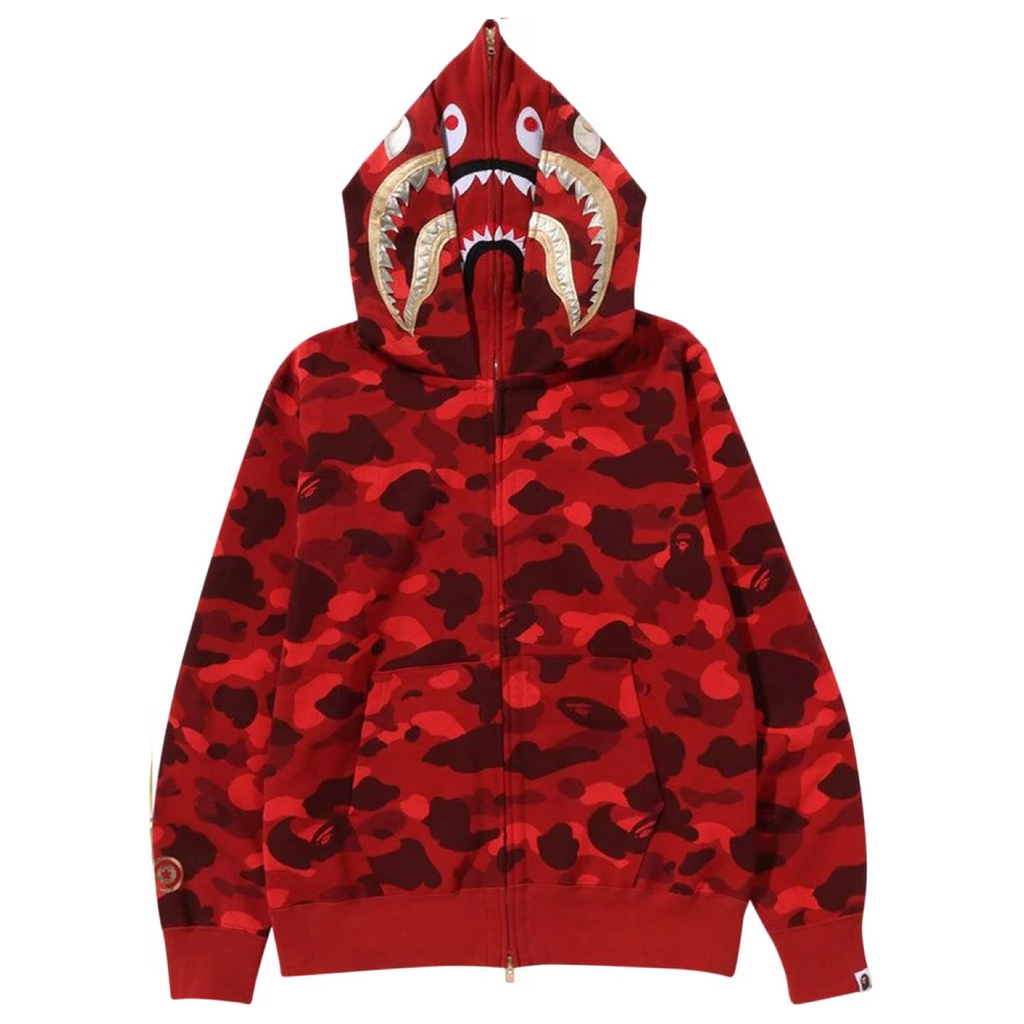 A BATHING APE COLOR CAMO DOUBLE SHARK FULL ZIP HOODIE - RED