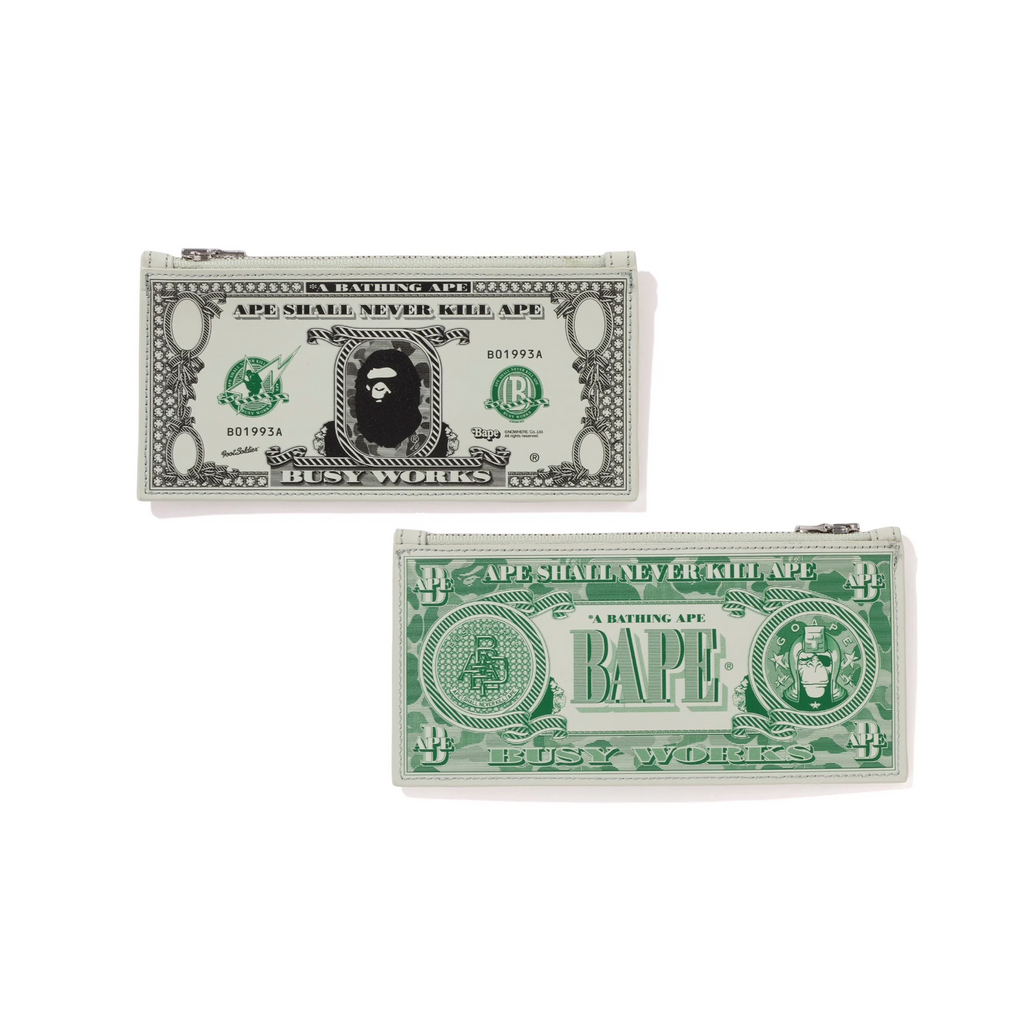 A BATHING APE BANKNOTE DESIGN POUCH - GREEN