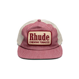 RHUDE RED STRIPED TOBACCO TRUCKER HAT - RED/OFFWHITE