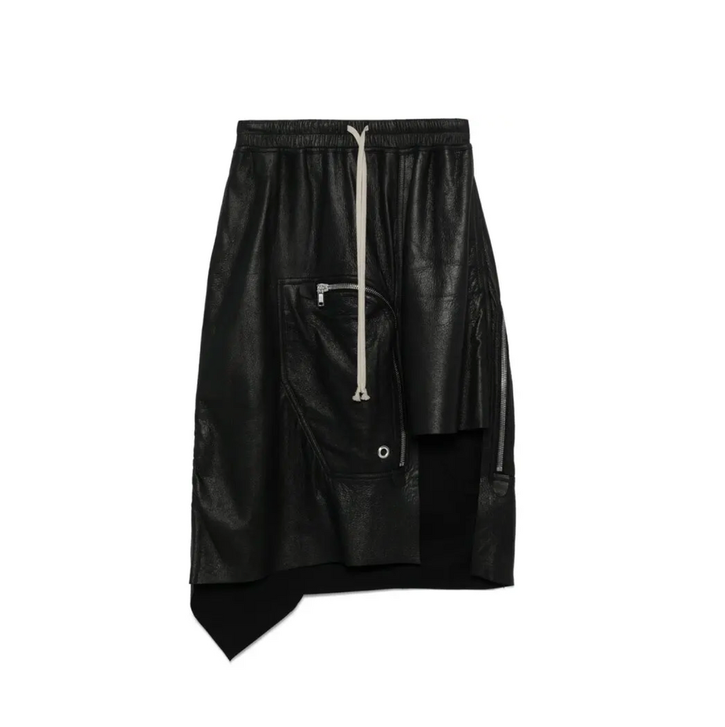 RICK OWENS LEATHER DRACCA SKIRT - BLACK