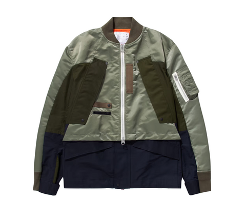 SACAI NYLON TWILL MIX BLOUSON - KHAKI / NAVY ( 22-02707M )