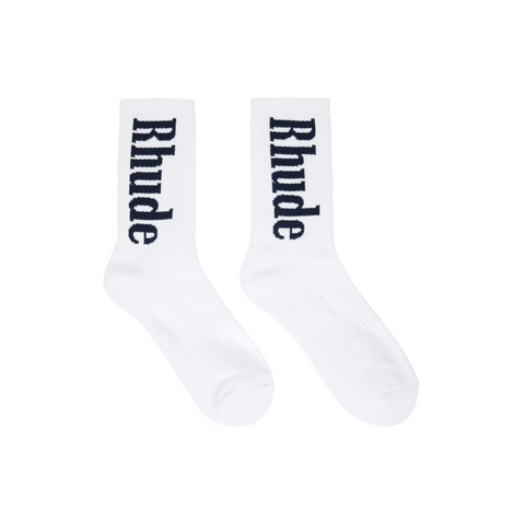 RHUDE VERTICAL LOGO SOCK - WHITE/NAVY