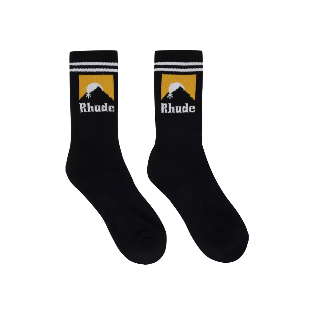 RHUDE STRIPED MOONLIGHT SOCK - BLACK/WHITE/YELLOW