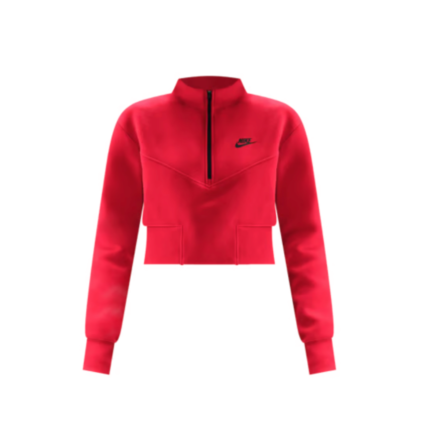 WOMENS NIKE TECH FLEECE CROPPED HALF-ZIP TOP - UNIVERSITY RED/BLACK