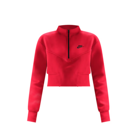 WOMENS NIKE TECH FLEECE CROPPED HALF-ZIP TOP - UNIVERSITY RED/BLACK