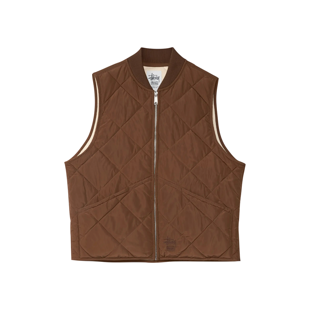 STÜSSY THERMAL LINED QUILTED VEST - BROWN