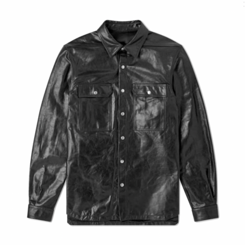 RICK OWENS TEMPLE LEATHER  OUTERSHIRT JACKET - BLACK