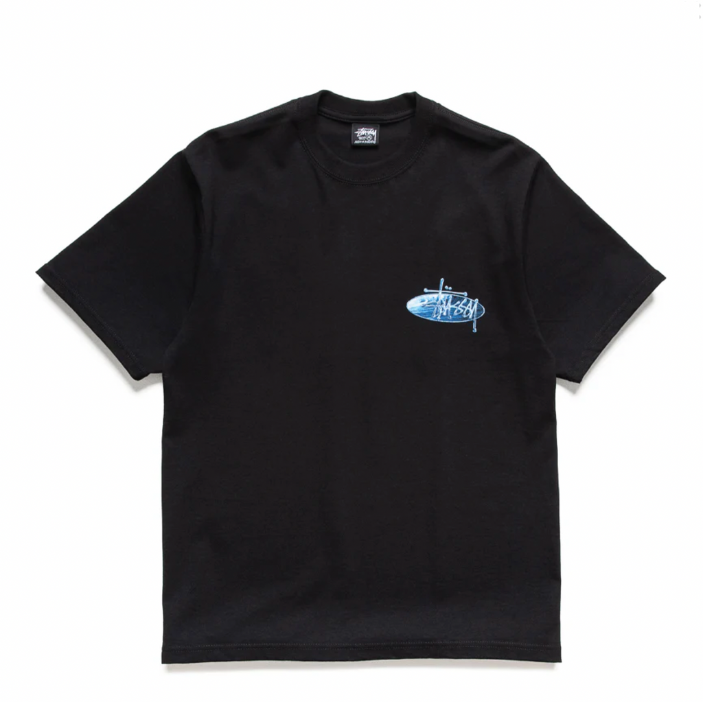 STÜSSY WAVE OVAL  TEE - BLACK