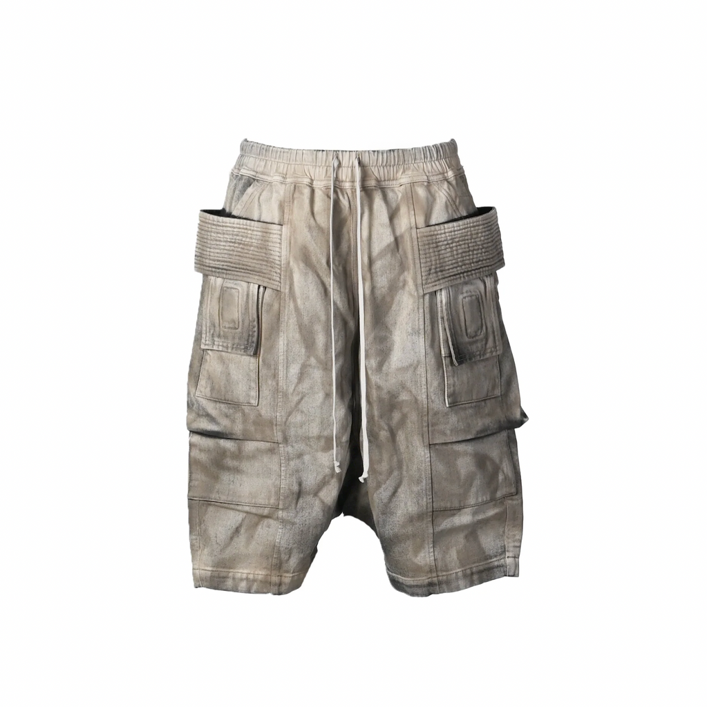 RICK OWENS DRKSHDW TEMPLE CREATCH DENIM SHORTS - DUST